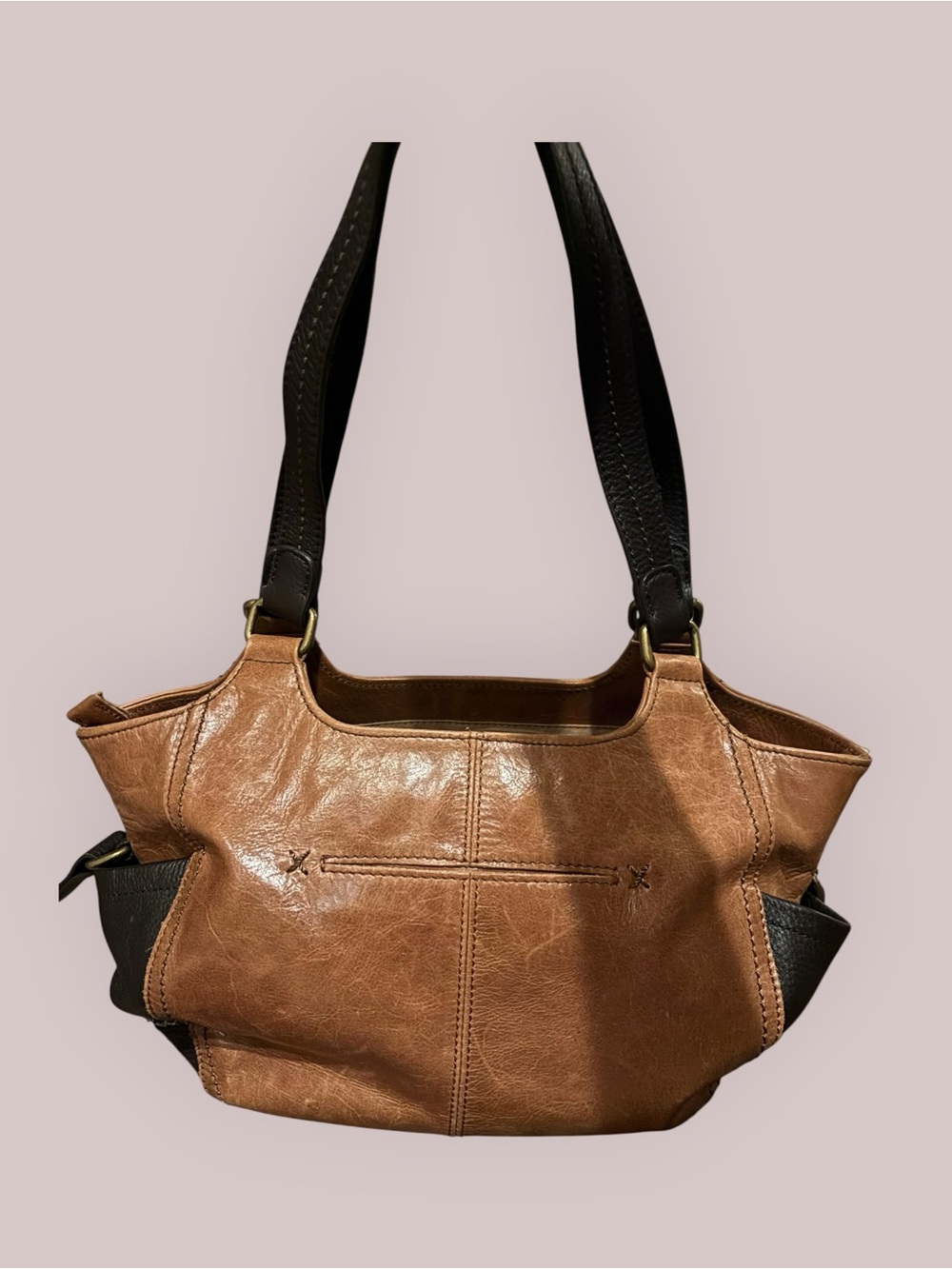 The Sak Two-Tone Brown Leather Shoulder Bag with Black Straps